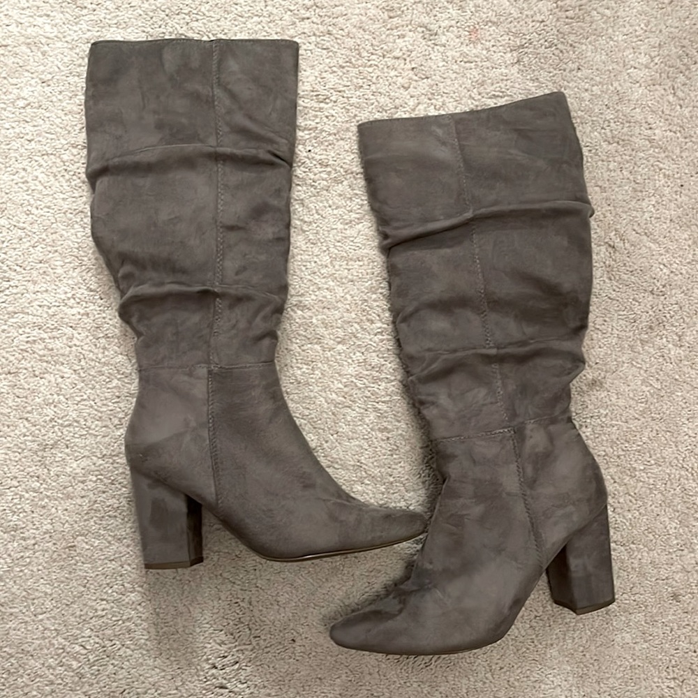 Gray Suede Heeled Boots